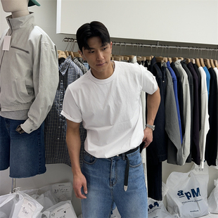 韩国男装直播MENTO重工包边圆领纯棉高品净版打底宽松短袖T恤
