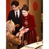 新中式敬酒服新娘秀禾服婚服红色旗袍套装丝绒小个子冬季订婚礼服