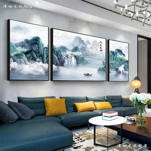 客厅装饰画沙发背景墙画挂画简约现代新中式壁画轻奢大气山水