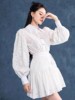 越南小众甜美简约白色立体钩花镂空衬衫短裙灯笼，长袖显瘦连衣裙女