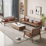 冬夏两用实木沙发现代简约可拆洗科技布三人(布，三人)位客厅日式白蜡木沙发