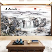 新中式山水画风景墙纸电视背景，墙布8d别墅，大型壁纸客厅办公室壁画