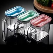 塑料加厚调味料盒套装，组合家用厨房带勺子，和勺架盐罐调味料罐方形