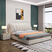 现代简约皮床1.8米双人床1.5米卧室高箱储物床轻奢实木软包婚床