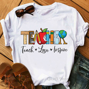 teacherlifetshirt个性教师节字母teacher印花t恤女士短袖衫