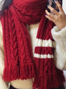 红色围巾手工diy编织材料包毛线手织围脖送女友针织男生款秋冬季