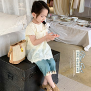 韩版童装女童时髦套装洋气甜美春夏儿童蕾丝牛仔长裤两件套