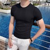 鳄鱼冰丝短袖t恤男夏季薄款高端休闲条纹体恤衫男士修身打底衣服