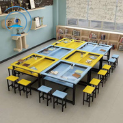 幼儿园补习班儿童托管班美术课，桌椅绘画桌培训机构画室双层玻璃桌