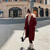 女士中长款新秋冬季大毛领派克服大码工装收腰显瘦连帽红色款外套