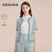 蕾丝gegina吉吉娜2023蓝色蕾丝，西装短外套女短袖百搭上衣