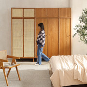 联邦家具北欧实木衣柜，自由组合简约卧室收纳储物柜樱桃木藤编衣柜