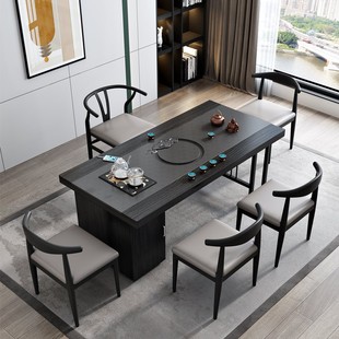 茶桌现代简约茶桌椅组合一桌五椅办公室会客商用茶台烧水壶一体桌