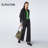 Kavon/卡汶时尚活力前卫绿色条纹干练茧形包容脚抽绳罗纹领短外套