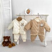 2023冬季婴幼儿夹棉套装超萌宝宝小熊棉服外套保暖棉裤外出两件套