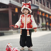 男童冬款棉衣套装红色加绒加厚唐装中国风宝宝汉服古风过年拜年服