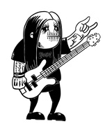 施教日乐队t恤贝斯手，施裴联名黑金属漫画卡通形象黑白