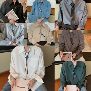 hualun秋季设计感高级休闲灰色，衬衫男长袖免烫，纯色内搭韩版白衬衣