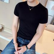 男式短袖夏季t恤韩版修身棉半袖紧身体恤黑白色内搭打底衫百0402c