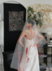 多巴胺红色装饰头纱新娘主婚纱化妆造型婚礼拍照复古头饰森系
