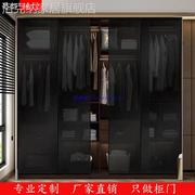钢化透明玻璃门定制衣柜推拉门茶，色衣橱柜门极，窄框黑色移门滑动门