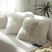 纯羊毛靠垫沙发抱枕长毛绒床头，靠枕真皮毛一体，办公室靠垫北欧可爱