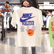Nike耐克短袖男纯棉运动圆领环游纪念三勾印花T恤 DR1210-010-100