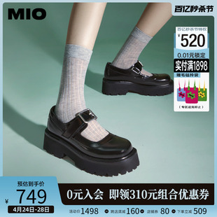 MIO米奥2024年春季玛丽珍鞋圆头中跟一字扣带浅口单鞋女鞋
