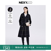 nexy.co奈蔻格子羊绒，毛呢大衣女冬季双排，扣气质长款外套