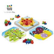 泰国plantoys创意插图板，颜色分类排序蘑菇插钉游戏宝宝早教玩具