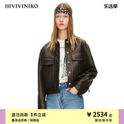 IIIVIVINIKO春夏工装感水染羊皮机车皮衣女M212901801A