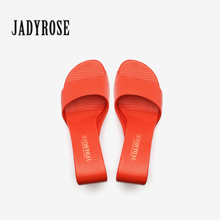 jadyrose夏季凉拖女欧美鱼嘴坡跟拖鞋异型跟设计镂空高跟外穿半拖