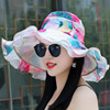 遮阳帽子女士韩版夏天大沿太阳帽，出游防晒荷叶，边沙滩帽防风可折叠