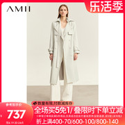 Amii2024春军旅风高级通勤配腰带风衣女双排扣长款上衣外套