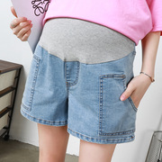 孕妇牛仔短裤夏季装加肥加大码弹力小个子四分短裤三分打底裤