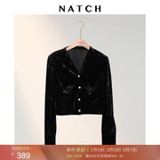 NATCH/南枳黑色丝绒短外套秋季女装小众设计感收腰上衣ins潮