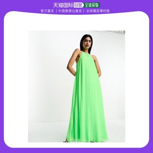 香港直邮潮奢 ASOS 女士设计柔软挂脖长款荧光色绿色背心裙