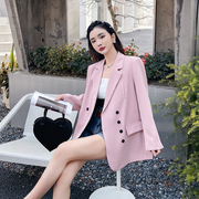 韩版春装小众设计西装，领单排扣宽松百搭中长款垂坠感西装外套