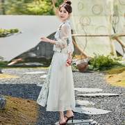 高端品牌24新中式国风竹林刺绣半身裙+汉元素立领水墨印花上衣套