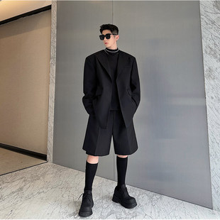 春24SS秀款立裁设计半领极简西装男外套痞帅高级感短裤两件套韩版