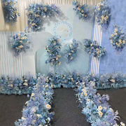整套蓝色婚庆花艺仿真花婚礼布置排花路引花点花背景舞台装饰花