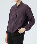 斯琴2023春季亚麻，紫色立领单排扣落肩宽松衬衫bccs013071080