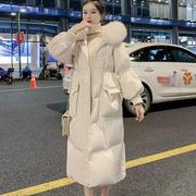 高端感中长款羽绒服女2023年冬韩版时尚，大毛领白鸭绒(白鸭绒)外套