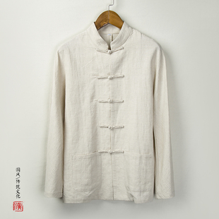 夏季短袖衬衫男新中式中国风亚麻，长袖棉麻盘扣，薄衬衣立领民国唐装