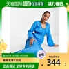 香港直邮潮奢 Topshop 女士 褶皱层叠打结领深蓝色中长连衣裙