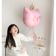 粉色猫头铝膜卡通气球铝膜球飘空氦气站立球派对生日节庆布置
