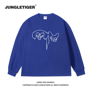 丛林老虎日系创意动物情侣长袖t恤设计感小众克莱因蓝纯棉上衣男