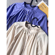 紫色立领灯笼袖宽松衬衫显白长袖上衣2024早春中长款法式减龄小衫