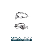 chuzai荆棘玫瑰戒指冷淡风小众，设计男女开口可调节情侣对戒指环潮