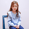 韩国童装女童春秋季荷叶边领公主t恤上衣儿童条纹清新长袖娃娃衫